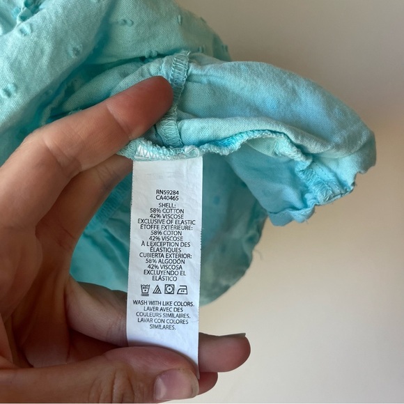 The Children’s Place Girls Puff Sleeve Smocked Dress Aqua Blue Ruffle Hem Size 4 - Picture 3 of 8